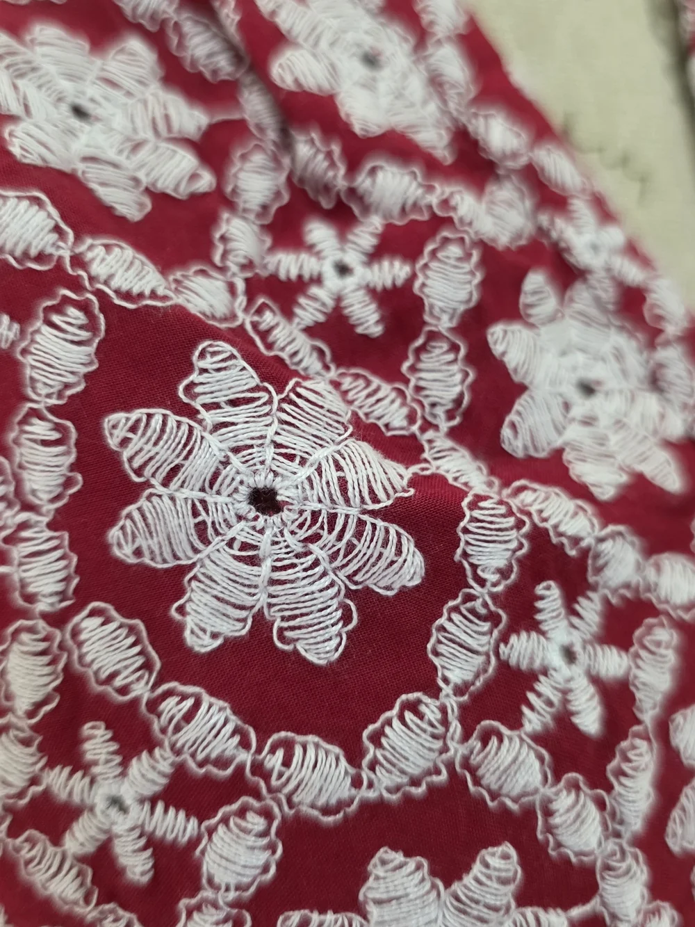 LOFT Boxy Red Floral All Over Crochet Top